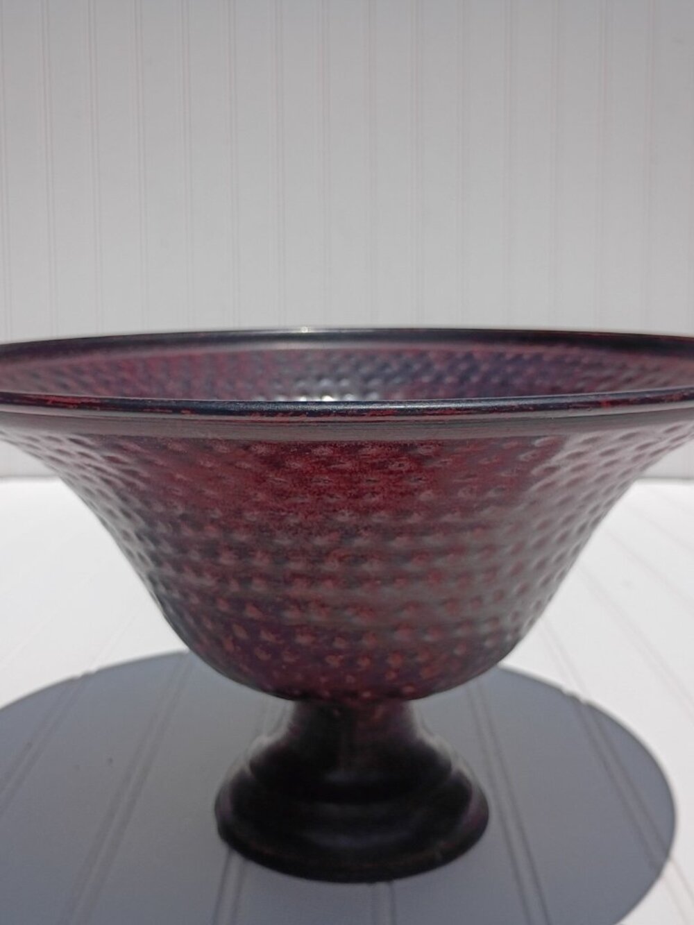 Vintage Hammered Metal Pedestal Bowl 12.5" Large Centerpiece Footed Dish Planter - Picture 6 of 14